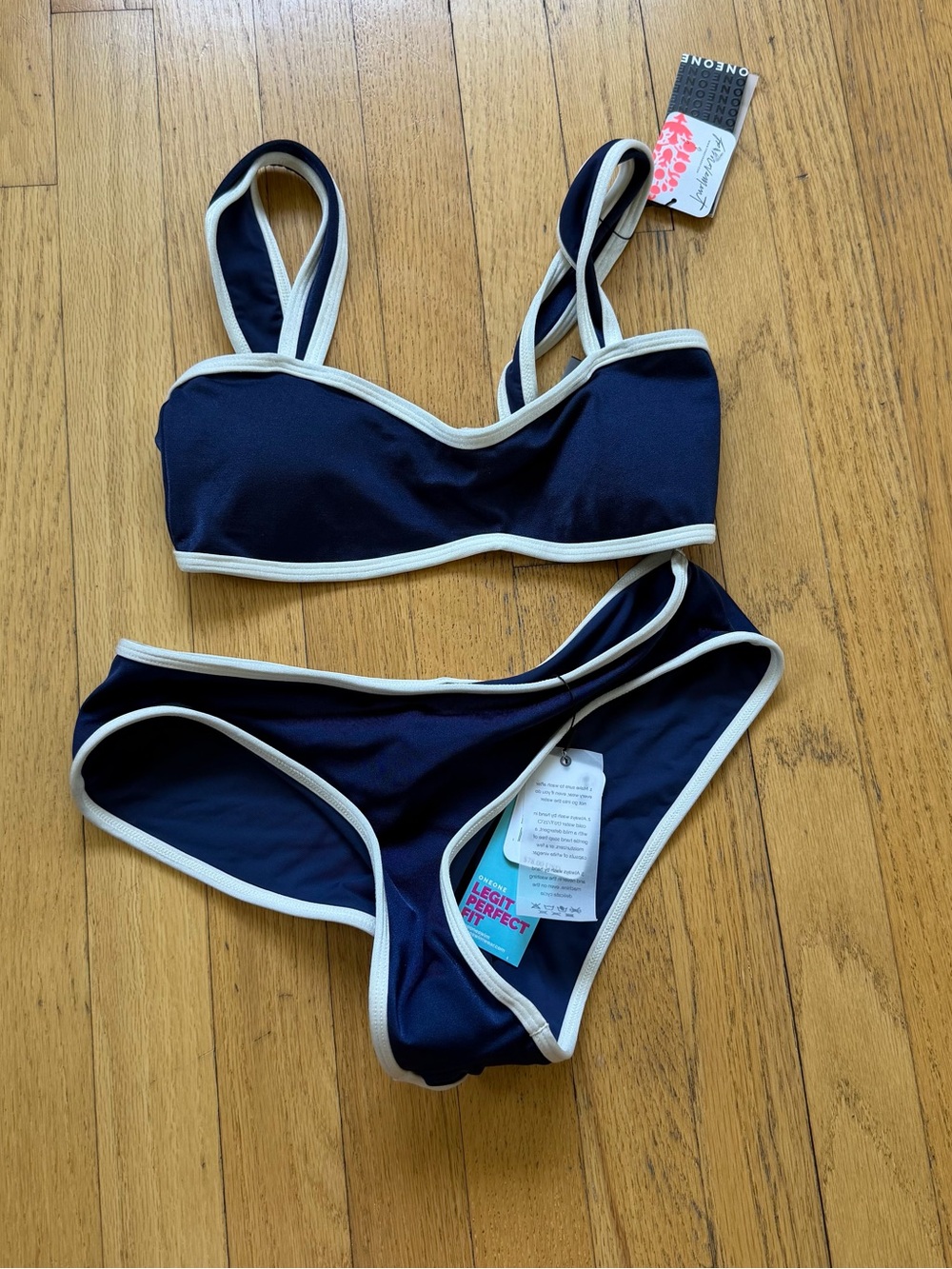 NWT Oneone Alma Bandeau Top with Lissa Bottom | Bikini Set | Navy | Size: M